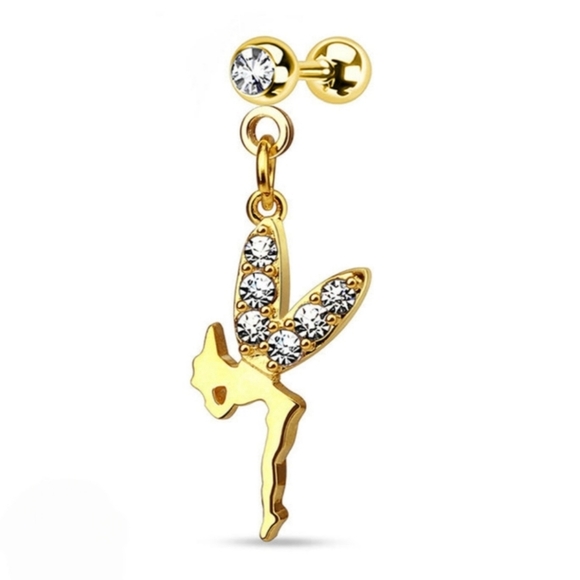 Gold CZ Fairy Dangle Tragus Cartilage Barbell - Picture 1 of 2